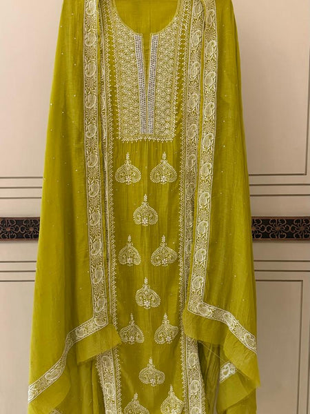 Mul Chanderi Kurta Dupatta Set with Pearl, Sequin & Katdana Embellishments