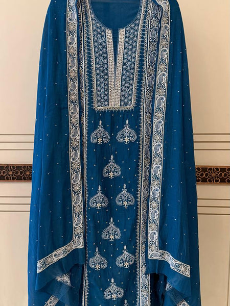 Mul Chanderi Kurta Dupatta Set with Pearl, Sequin & Katdana Embellishments