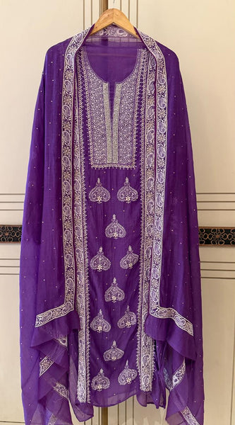 Mul Chanderi Kurta Dupatta Set with Pearl, Sequin & Katdana Embellishments