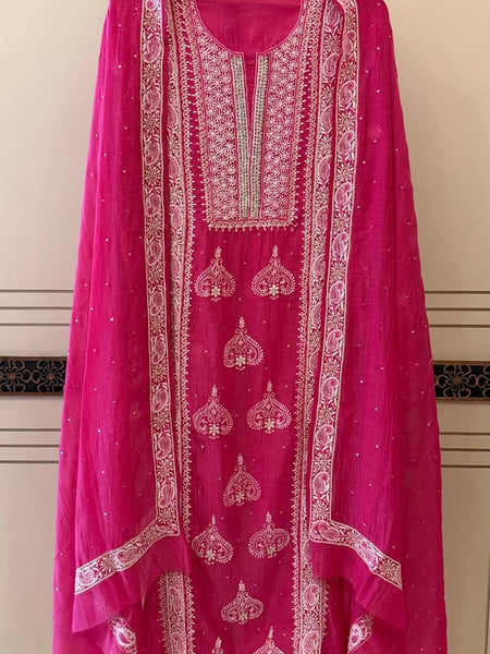 Mul Chanderi Kurta Dupatta Set with Pearl, Sequin & Katdana Embellishments