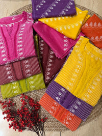 Mul Chanderi Semi-Stitched Kurta Dupatta Set with Pearl, Sequin & Katdana Embellishments