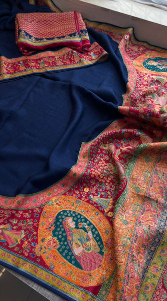 Pure Munga Tussar Silk Saree with Meena Banarasi Weaving