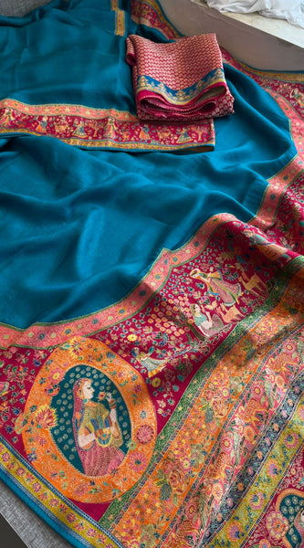 Pure Munga Tussar Silk Saree with Meena Banarasi Weaving