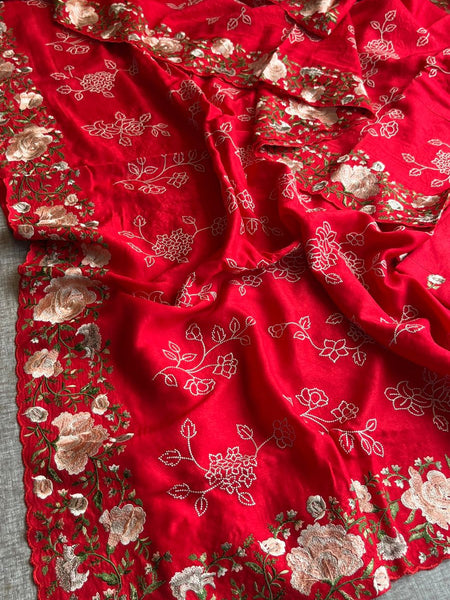 Pure Soft Munga Silk Saree with Multi-Thread Embroidery