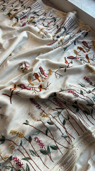 Pure Tussar Linen Silk Saree with Hand Knot & Katha Work