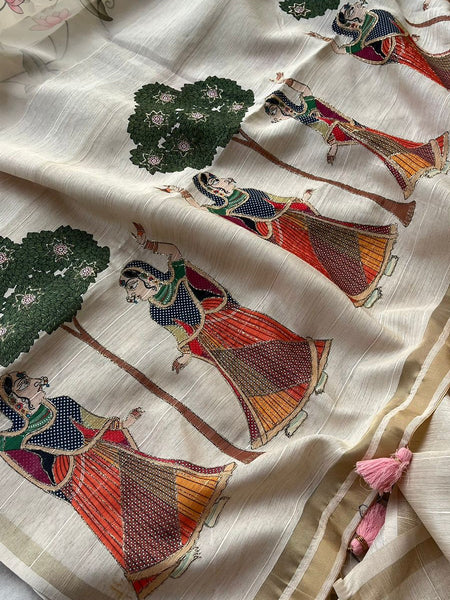 Soft Tussar Saree with Organza Floral Design