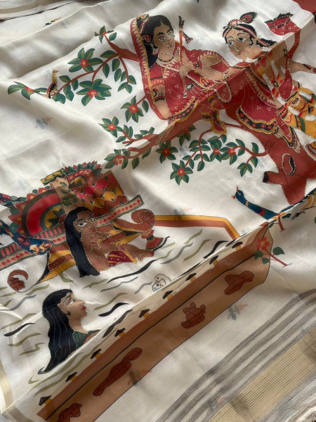 Soft Tussar Saree with Organza Floral Design