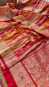 Pure Katan Silk Saree with Zari Weaving & Meena Jaal Pattern