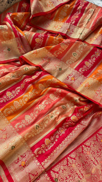Pure Katan Silk Saree with Zari Weaving & Meena Jaal Pattern