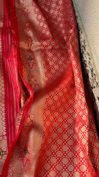 Pure Katan Silk Saree with Zari Weaving & Meena Jaal Pattern