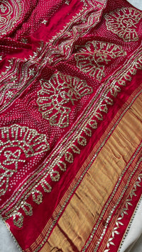 Pure Gajji Silk Dupatta with Handcrafted Gotta Patti, Zardozi & Pearl Work