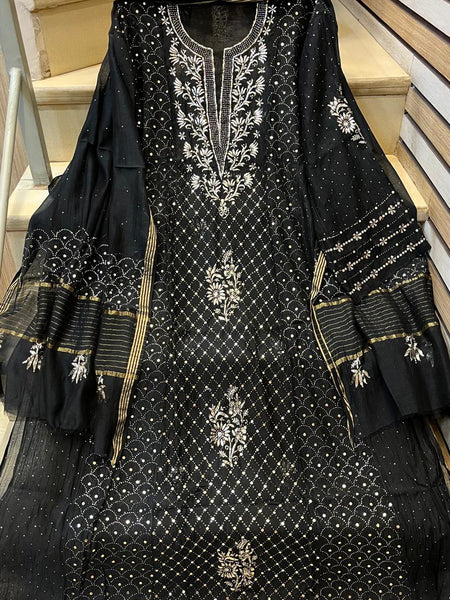 Mul Chanderi Kalidar Kurta Dupatta Set - Semi-Stitched Elegance