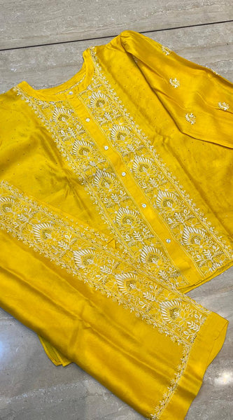 Chanderi Silk Semi-Stitched Coord Set with Elegant Mukaish Work