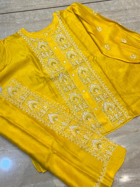 Chanderi Silk Semi-Stitched Coord Set with Elegant Mukaish Work