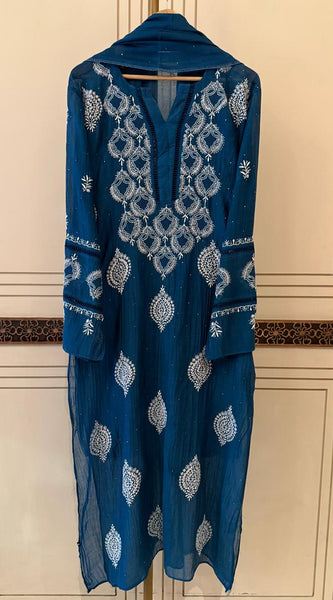 Mul Chanderi Kurta Dupatta Set with Intricate Mukaish Work