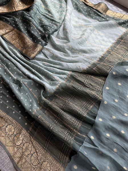 Chinon Crepe Banarasi Saree with Bandhani Print Design