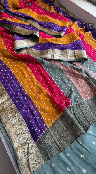 Sarasi Saree with Classic Bandhani Printoft Chinon Crepe Ban