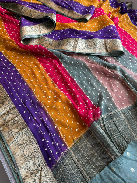 Sarasi Saree with Classic Bandhani Printoft Chinon Crepe Ban