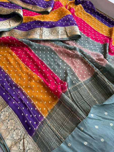 Sarasi Saree with Classic Bandhani Printoft Chinon Crepe Ban