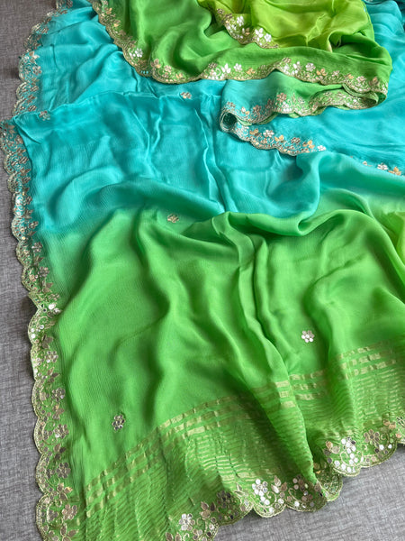 Chinon Crepe Saree with Kasab & Gotapatti Embroidery