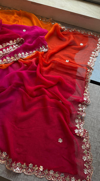 Chiffon Saree with Zardozi, Pearl & Gotapatti Highlights