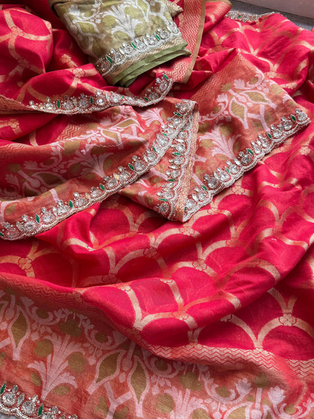 Kora Patola Banarasi Saree with Zardozi & Anchor Work