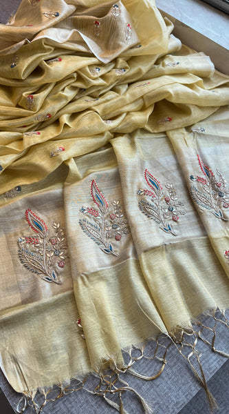 Banarasi Tissue Linen Silk Saree with Resham & Gotapatti Work