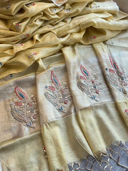 Banarasi Tissue Linen Silk Saree with Resham & Gotapatti Work