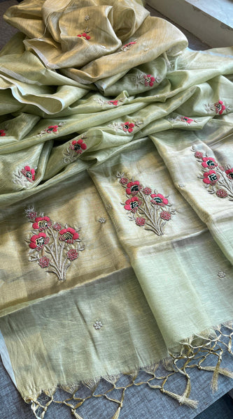 Banarasi Tissue Linen Silk Saree with Resham & Pearl Highlights