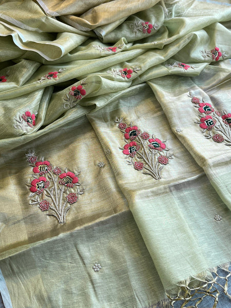 Banarasi Tissue Linen Silk Saree with Resham & Pearl Highlights
