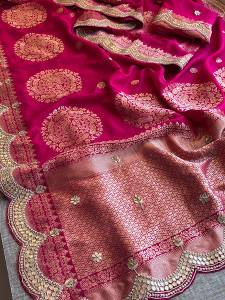Munga Banarasi Silk Saree with Zardozi & Pearl Embroidery