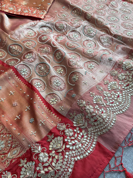 Kanjivaram Meena Banarasi Silk Saree with Zardozi & Pearl