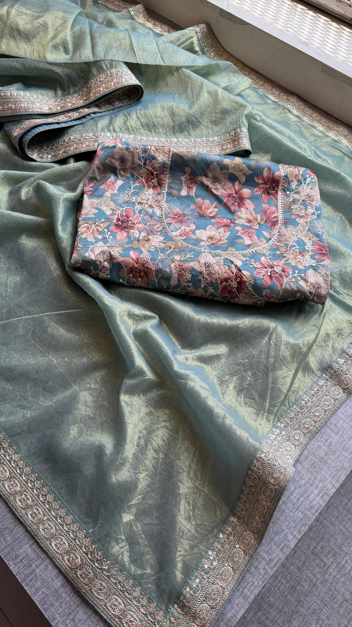 Cosmo Tissue Silk Saree with Zari & Sequins Border Detailing