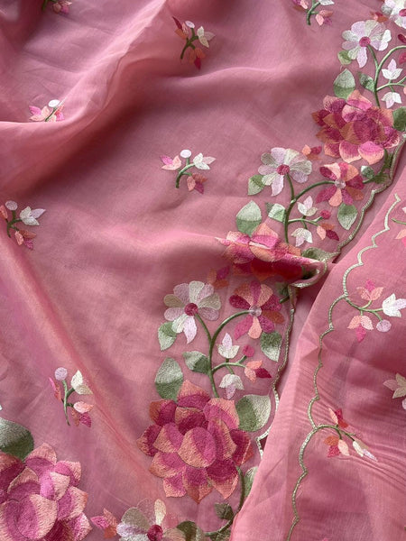 Soft Linen Saree with Multicolor Embroidered Highlights