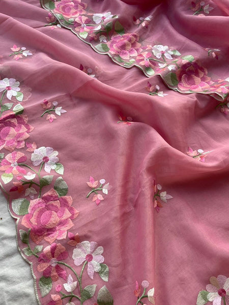 Soft Linen Saree with Multicolor Embroidered Highlights