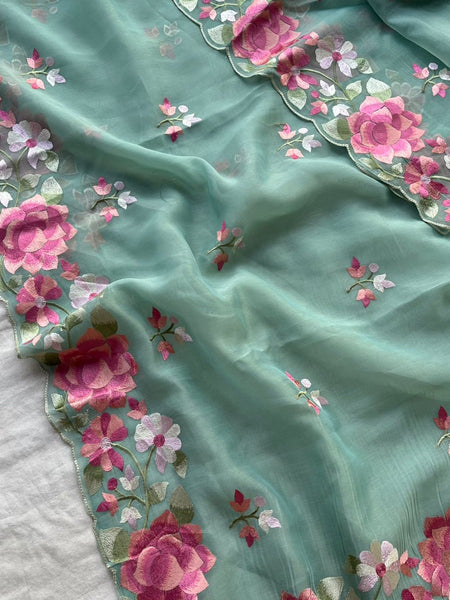Soft Linen Saree with Multicolor Embroidered Highlights