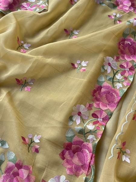 Soft Linen Saree with Multicolor Embroidered Highlights