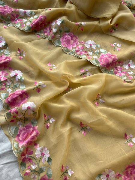 Soft Linen Saree with Multicolor Embroidered Highlights