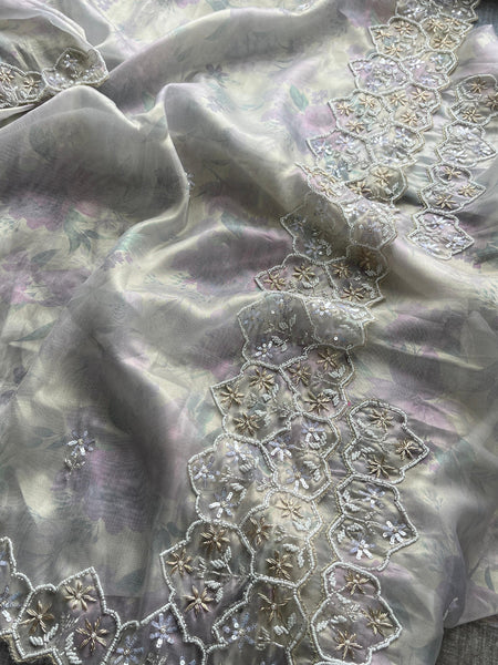 Soft Tissue Net Saree with Zardozi, Pearl & Kutdana Embroidery