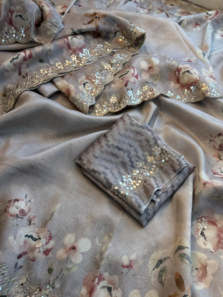 Tussar Linen Silk Saree with Gotapatti & Kutdana Work