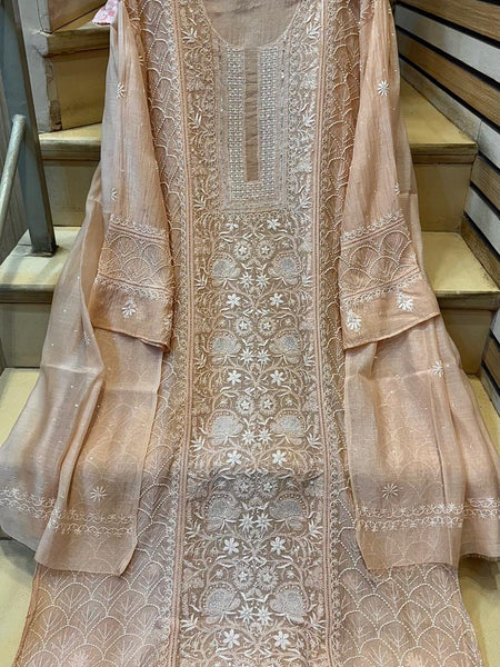 Mul Chanderi Kurta Set with Pearl, Sequin & Katdana
