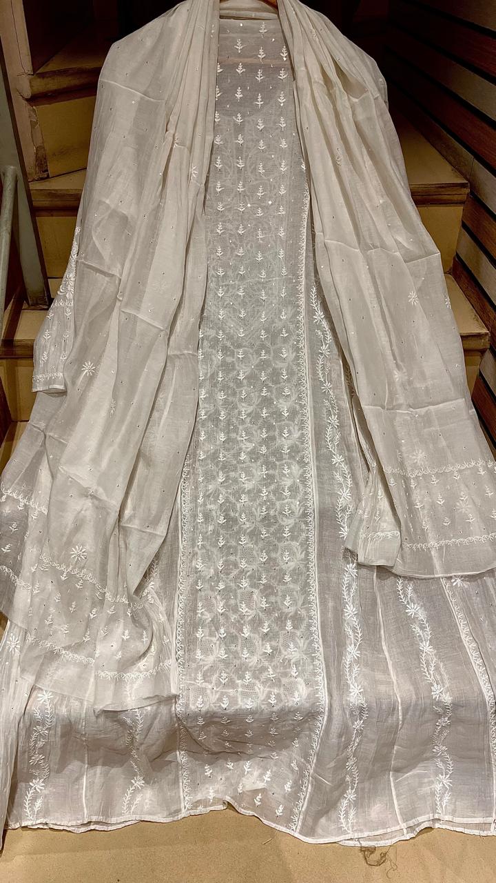 Mul Chanderi Kurta Dupatta Set with Katdana Embroidery
