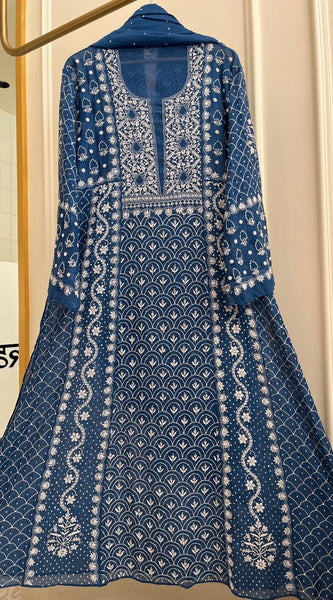 Mul Chanderi Kalidar Set with Pearl & Katdana Work