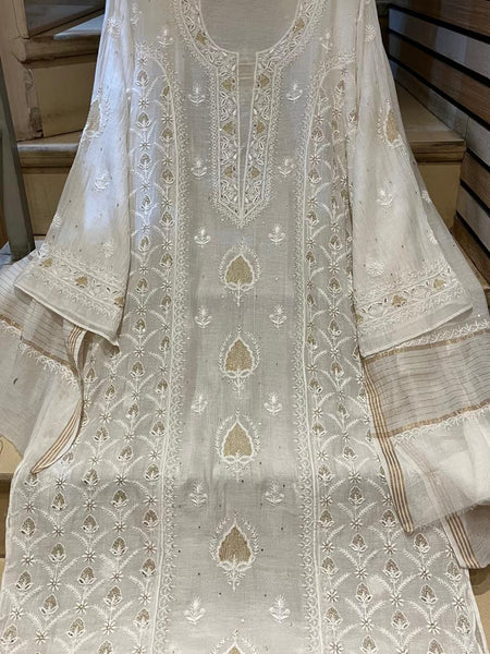 Pure Mul Chanderi Kurta Set with Pearl & Katdana Embroidery