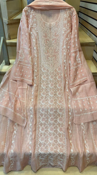 Mul Chanderi Anarkali Set with Pearl & Katdana Embroidery