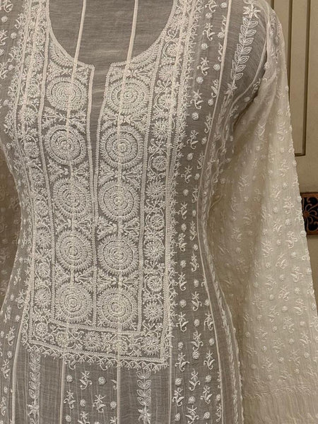 Mul Chanderi Anarkali Set with Jaal Dupatta & Katdana Work