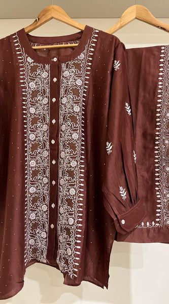 Pure Chanderi Embellished Co-ord Set for Women