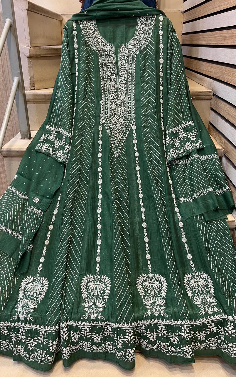Mul Chanderi Anarkali Suit Set with Mukaish Embroidery
