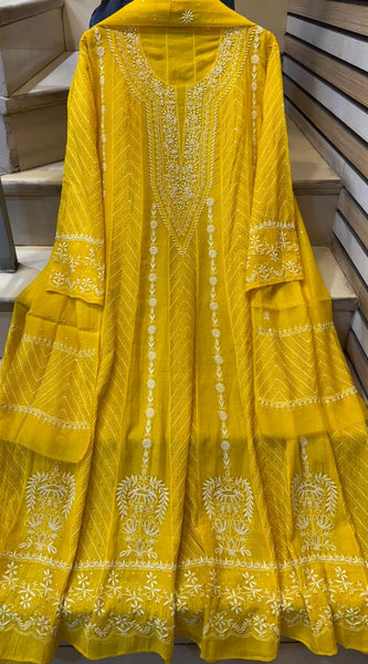 Mul Chanderi Anarkali Suit Set with Mukaish Embroidery