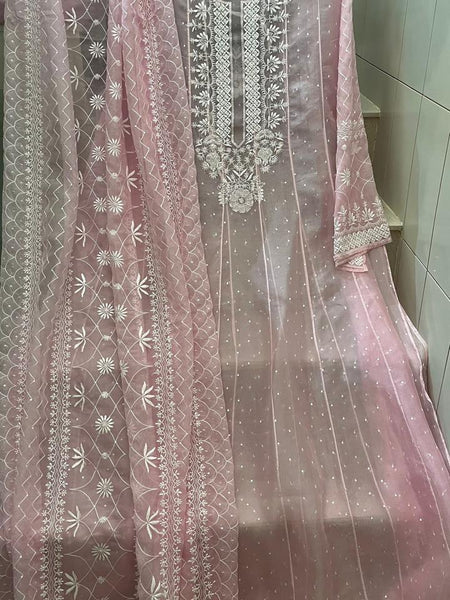 Pure Organza Anarkali Set with Pearl, Sequin & Katdana Work